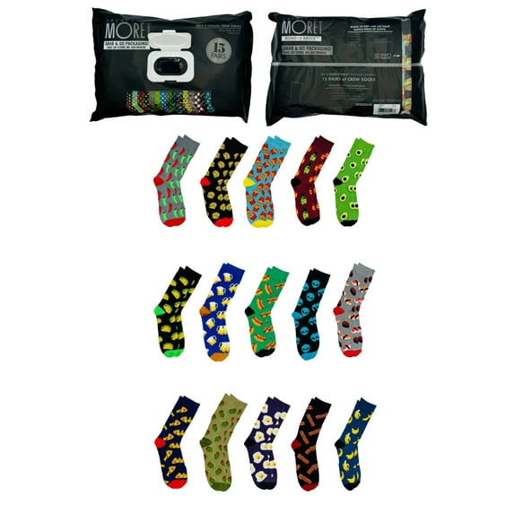 Jacques Moret Men's Novelty Crew Socks, 15-Pack, Sizes 6.5-12