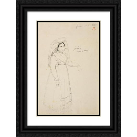Jacques-Raymond Brascassat 11x14 Black Ornate Wood Framed Double Matted Museum Art Print Titled: Women's Study (1828)