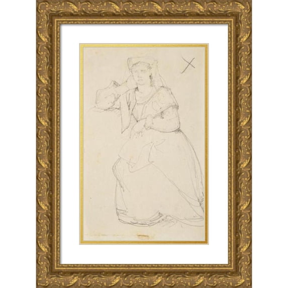Jacques-Raymond Brascassat 11x14 Gold Ornate Wood Frame and Double Matted Museum Art Print Titled - Women's Study