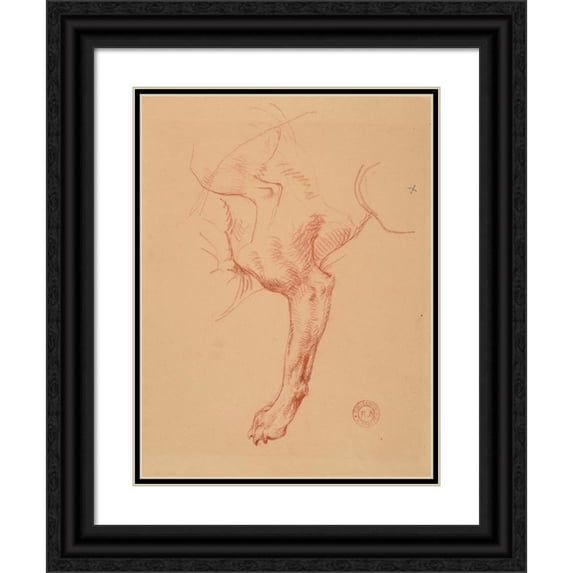 Jacques-Raymond Brascassat 12x14 Black Ornate Wood Framed Double Matted Museum Art Print Titled: Dog's Paw Study