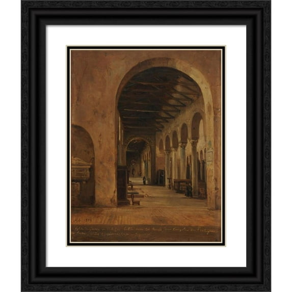 Jacques-Raymond Brascassat 15x18 Black Ornate Wood Framed Double Matted Museum Art Print Titled - Calabrous Church Interior (1829)