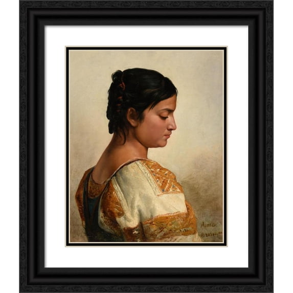 Jacques-Raymond Brascassat 15x18 Black Ornate Wood Framed Double Matted Museum Art Print Titled - Roman Head (1829)