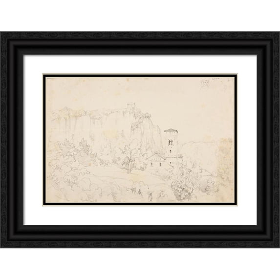 Jacques-Raymond Brascassat 18x13 Black Ornate Wood Framed Double Matted Museum Art Print Titled - Castel Saint-Elie (1827)