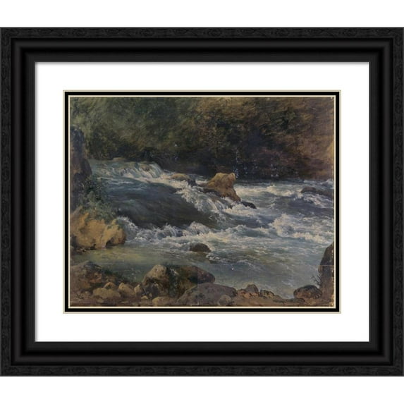 Jacques-Raymond Brascassat 24x20 Black Ornate Framed Double Matted Museum Art Print Titled: Torrent (1826)