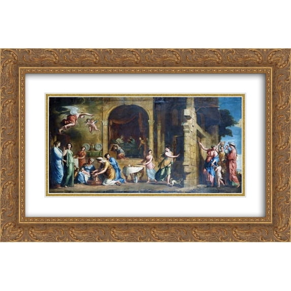 Jacques Stella 2x Matted 24x16 Gold Ornate Framed Art Print 'The Birth of the Virgin '