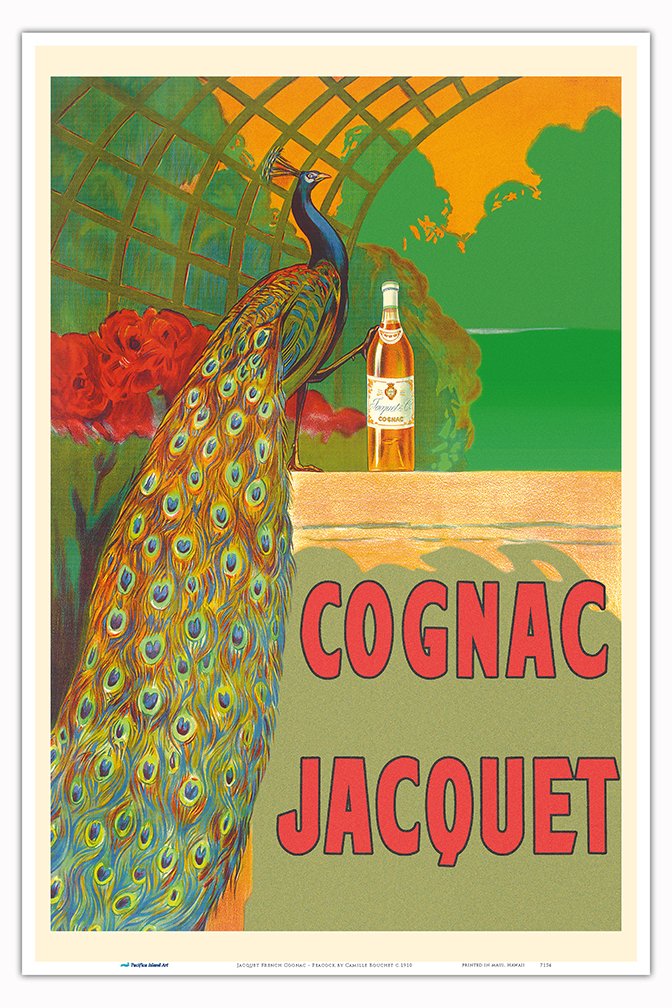 Jacquet French Cognac Peacock Vintage Advertising Poster by Camille