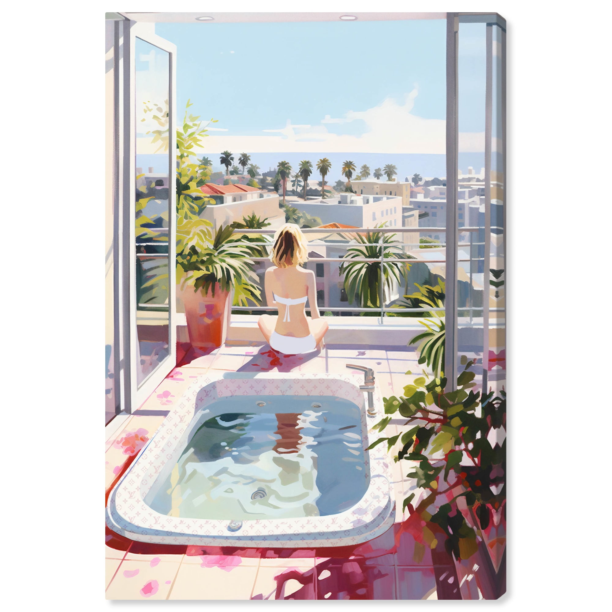 Jacuzzi Mornings Tropical Scene Gallery Wrapped Canvas Wall Art