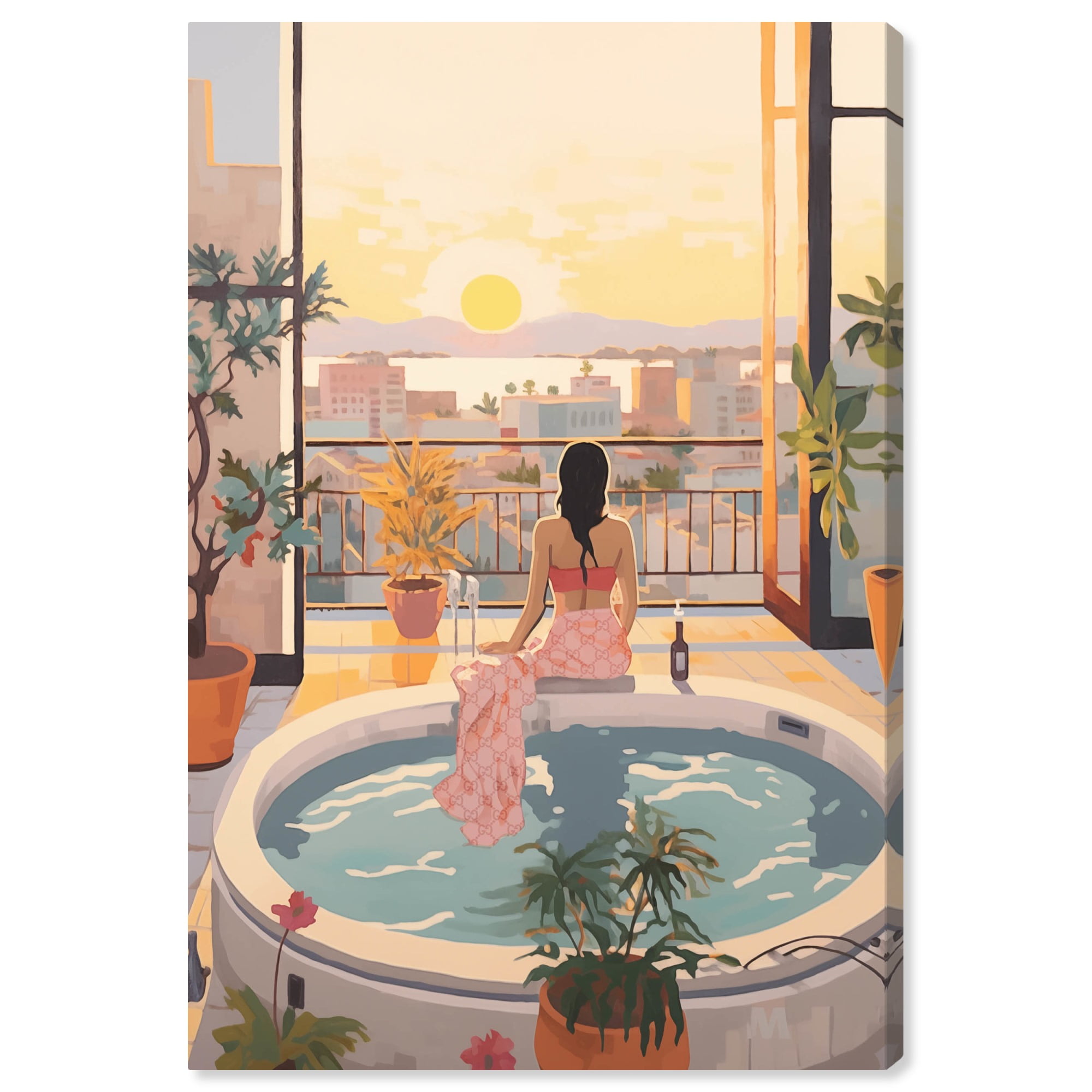 Jacuzzi Sunrise Tropical Landscape Canvas Wall Art, 20" x 30"