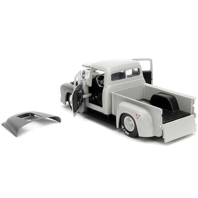 Jada 1956 Ford F-100 Pickup & Guile Diecast Figure Street Fighter Video Game Anime Hollywood Rides Series 1 by 24 Scale Diecast Model Truck, Tan & Gray Metallic