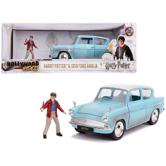 Jada 1959 Ford Anglia Light Blue Weathered with Harry Potter Diecast Figurine 1-24 Diecast Model Car