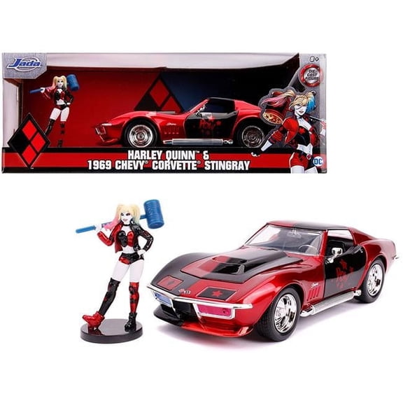 Jada 1969 Chevrolet Corvette Stingray with Harley Quinn Diecast Figure DC Comics Series 1 by 24 Diecast Model Car
