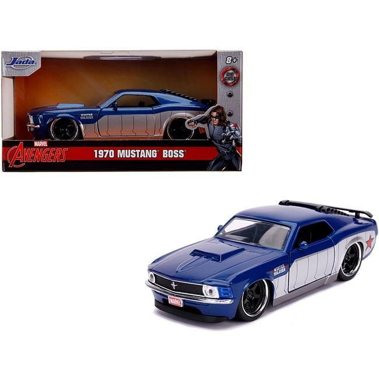 Jada  1970 Ford Mustang Boss Blue Metallic & Silver Winter Soldier Avengers Marvel Series 1-32 Diecast Model Car