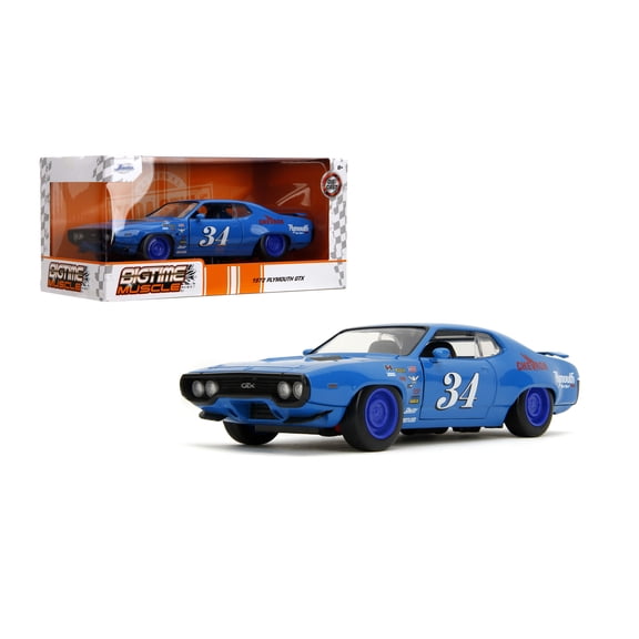 Jada 1972 Plymouth GTX No.34 Blue with Graphics Bigtime Muscle Series 1 by 24 Diecast Model Car(Selections May Vary)