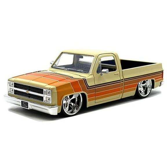 1985 Chevrolet C-10 Pickup Truck Beige with Stripes and Lowenhart Wheels "Just Trucks" Series 1/24 Die Cast Model Car by Jada