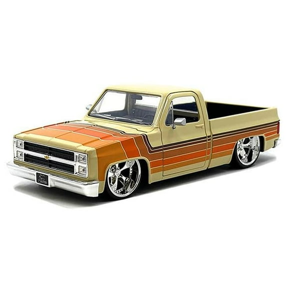1985 Chevrolet C-10 Pickup Truck Beige with Stripes and Cartelli Wheels "Just Trucks" Series 1/24 Die Cast Model Car by Jada