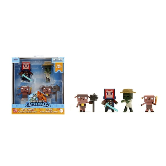 Jada 2.5" Metalfigs Minecraft Legends 4 Pack - Hero Ranger, Zombie Villager, Piglin Grunter, Piglin Runt Diecast Figures