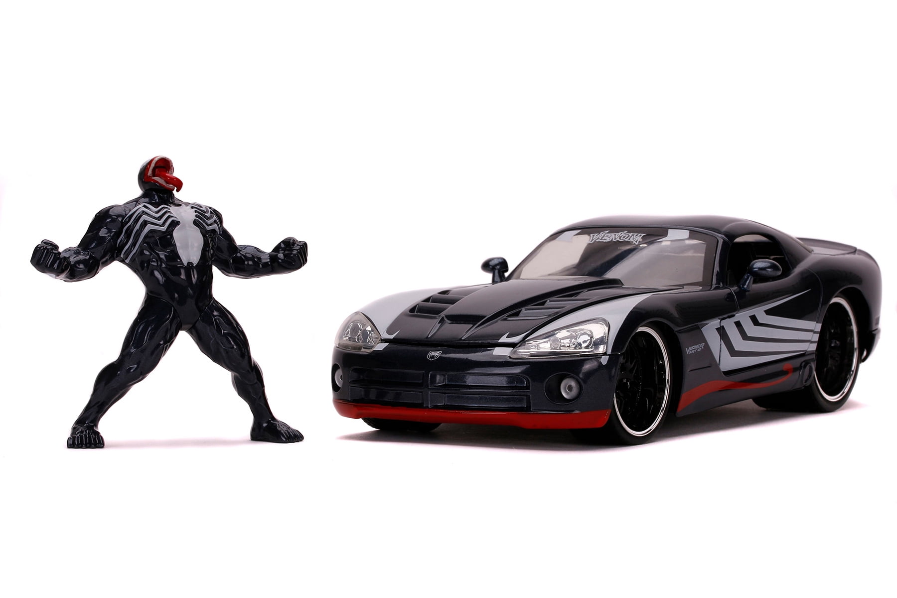2008 Dodge Viper SRT10 Dark Gray with Venom Diecast Figurine "Spider-Man" "Marvel" Series 1/24 Diecast Model Car by Jada