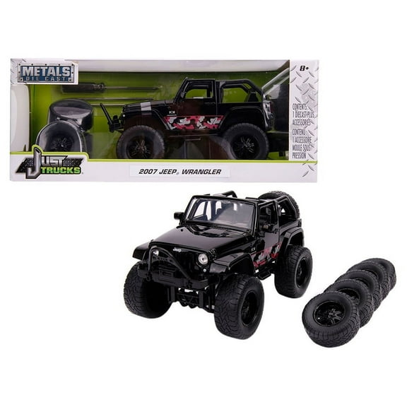 Jada 31560 1-24 Scale 2007 Jeep Wrangler Black with Extra Wheels Just Truck Series Diecast Model Car