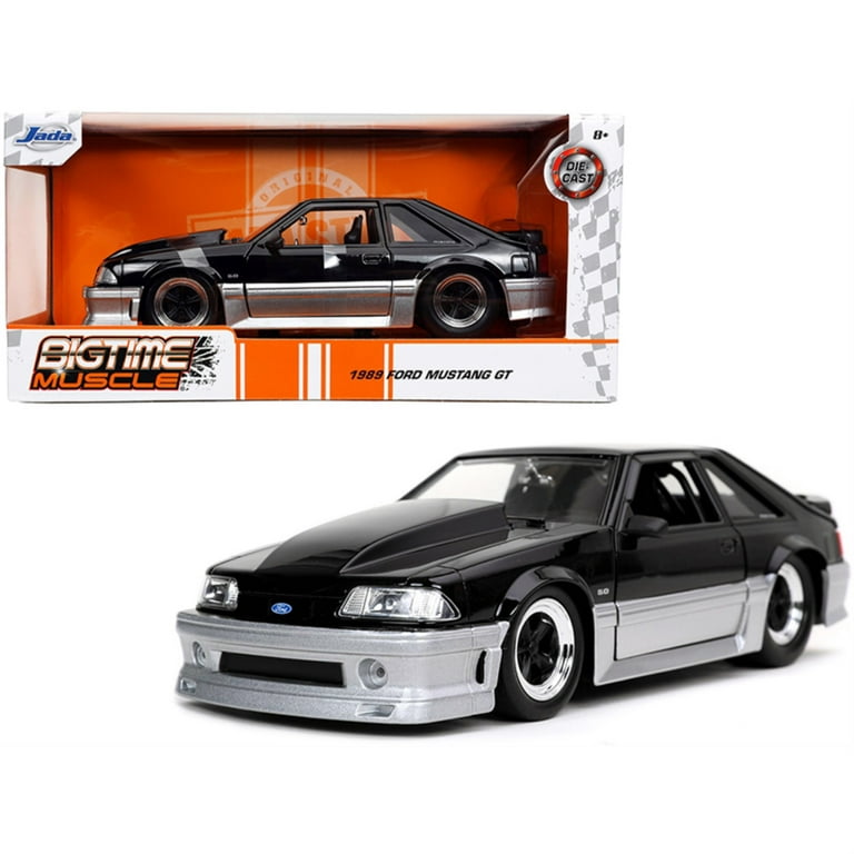 Jada 32667 1989 Ford Mustang GT 5.0 Bigtime Muscle 1 by 24 Scale Diecast  Model Car, Black & Silver