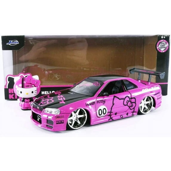 Jada - 34092 - Hello Kitty 2002 Nissan Skyline GT-R (BNR34) Scale 124 - Pink