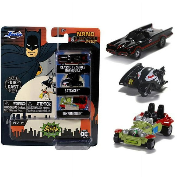 Jada Batman 1966-1968 Classic TV Series Nano Hollywood Rides Diecast Model Set - 3 Piece