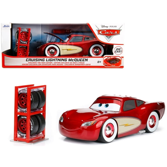 Cruising Lightning McQueen Red Metallic w/Extra Wheels Disney & Pixar "Hollywood Rides" Series Die Cast Model Car by Jada