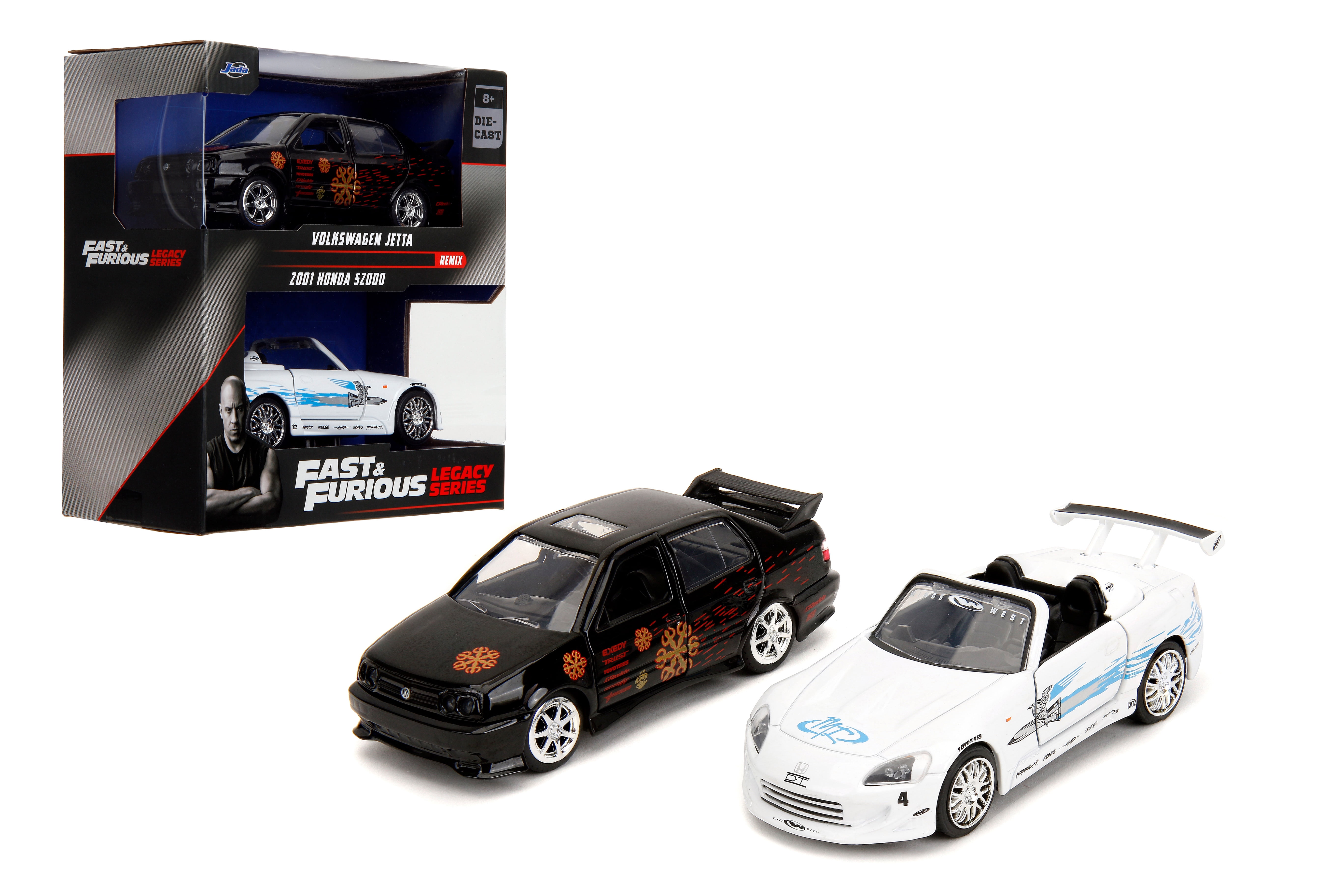 Jada Toys Fast & Furious Legacy Twin pack - Volkswagen Jetta & 2001 Honda S2000 1:32 Scale Die-Cast Play Vehicles