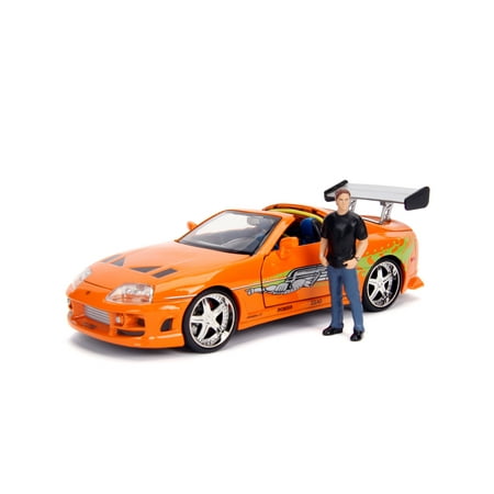 Jada Toys Toyota Supra with Brian Figure, 1/24 Scale Diecast Model Toy Car, Orange