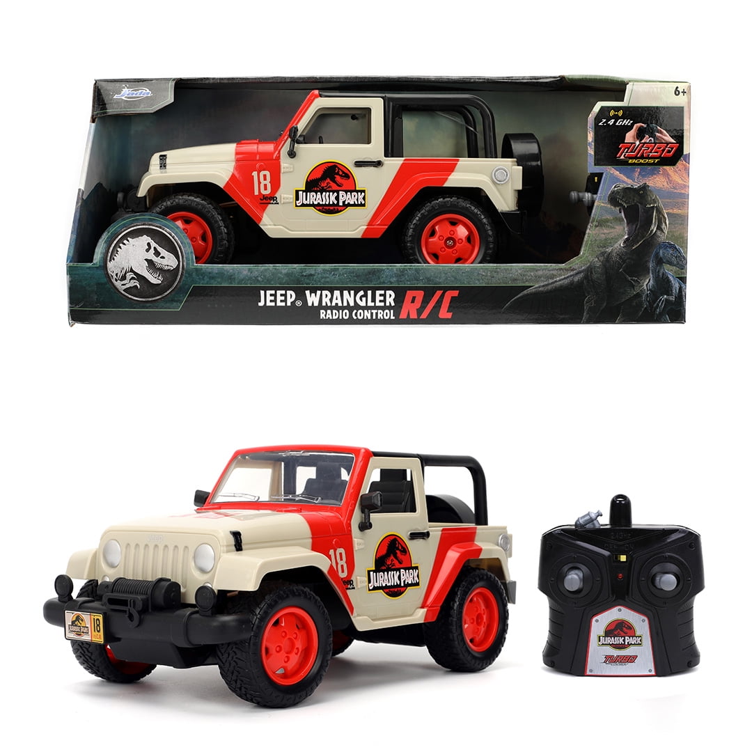 Jada Jurassic World RC 1992 Jeep Wrangler  Turbo Function, Precision Controls, Classic Design, 1:16 Scale - Kids & Collectors Toy  Red/White