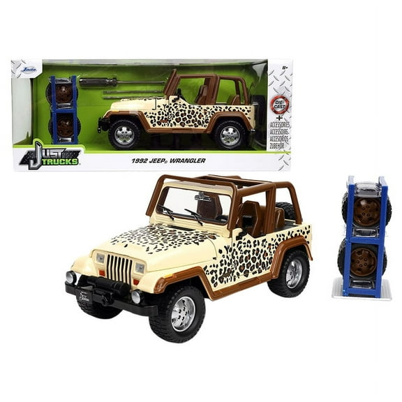1992 Wrangler Tan and Brown with Graphics and Extra Wheels Just Trucks Series 1/24 Diecast Model Car by Jada 32426