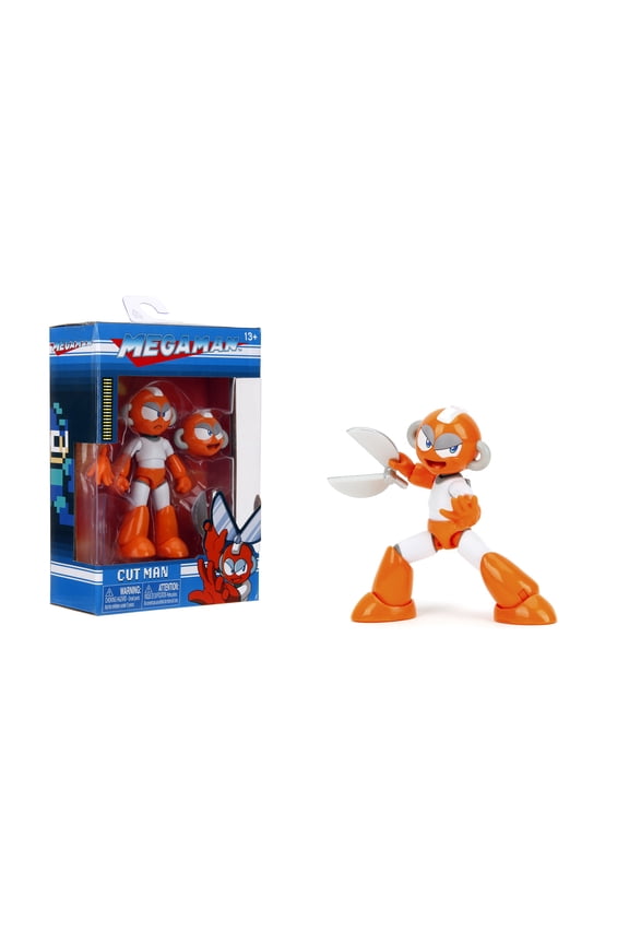 Jada Mega Man 4" Cut Man 1:12 Scale Action Figure, Wave 2 15+ Points of Articulation, Alternate Hands & Head, Rolling Cutter Accessory