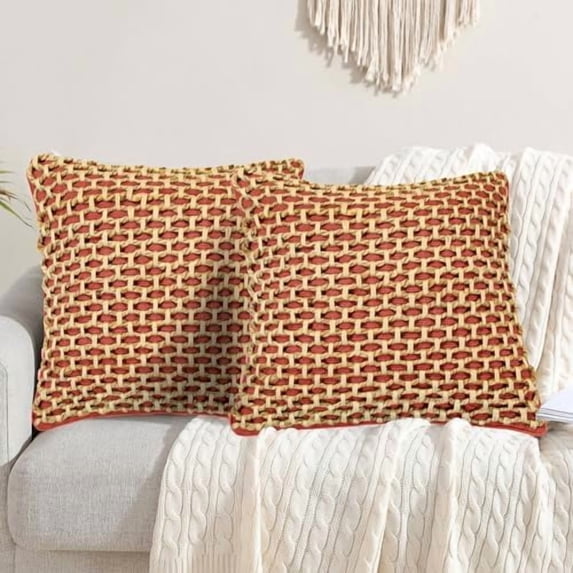 Jada Premium Woven Design, Decorative Throw, Living Room Décor, (2) 20" x 20" Pillow Covers, Rust 2 Count