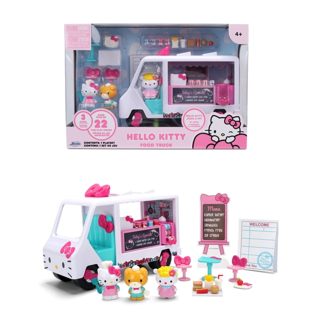 Jada Sanrio Hello Kitty and Friends – Hello Kitty Food Truck – Toy Vehicle and Figure Set with Accessories – Playset for Kids Ages 4+ – Pink Food Van