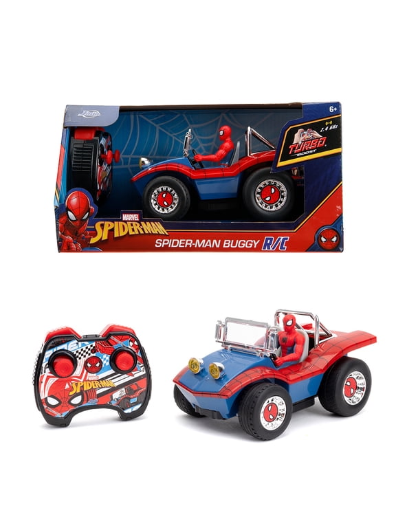 Jada Spider-Man Buggy RC with Non-Removable Spider-Man Figure 7", Turbo Button, Full-Function Remote Control, Ages 6+, Red/Blue