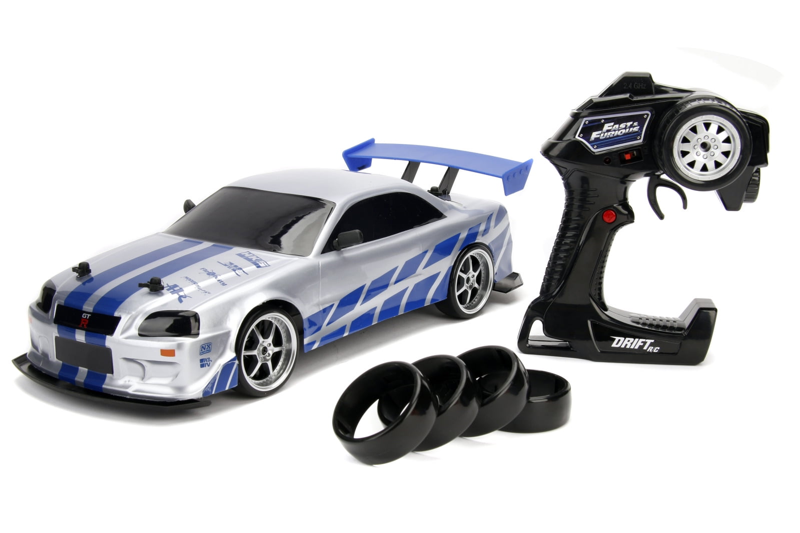 Jada Toys (1:10) Nissan RX-7 Fast & Furious Drift Battery-Powered RC Car,  GT-R R35 