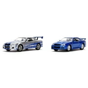 Fast & Furious Brian's Nissan Skyline GT-R R34 Silver & Nissan GT-R R34 Blue 1:32 Die - cast Car, toys for kids and adults
