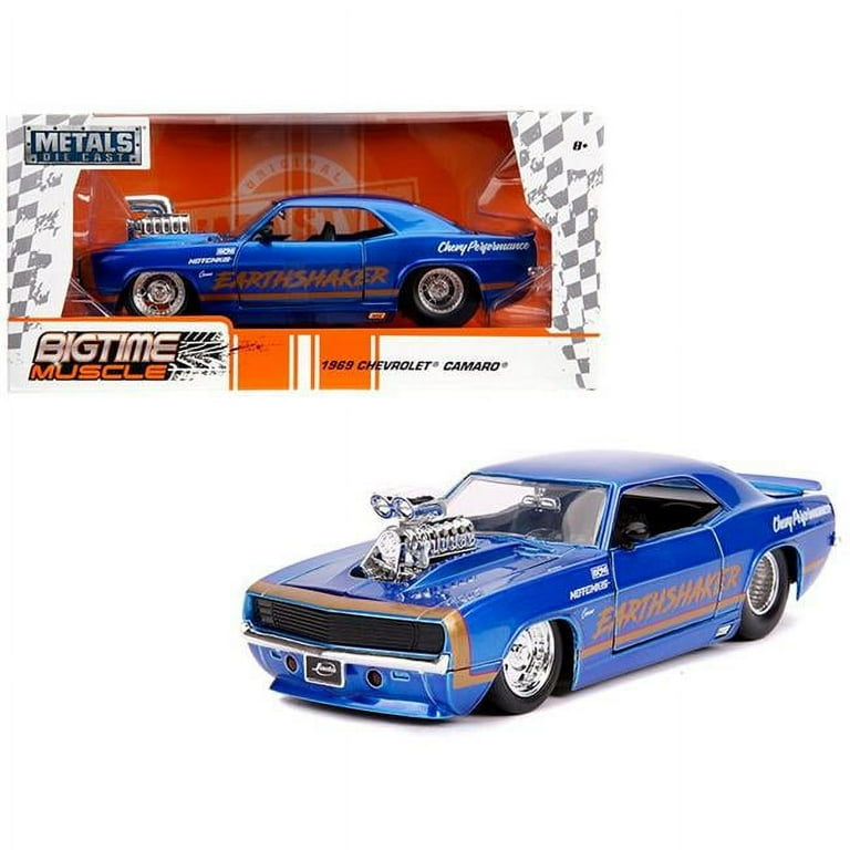 Jada Toys 1969 Chevrolet Camaro Earthshaker Candy Blue With Gold Stripe Bigtime Muscle 1 24 Diecast Model Car Play Vehicle