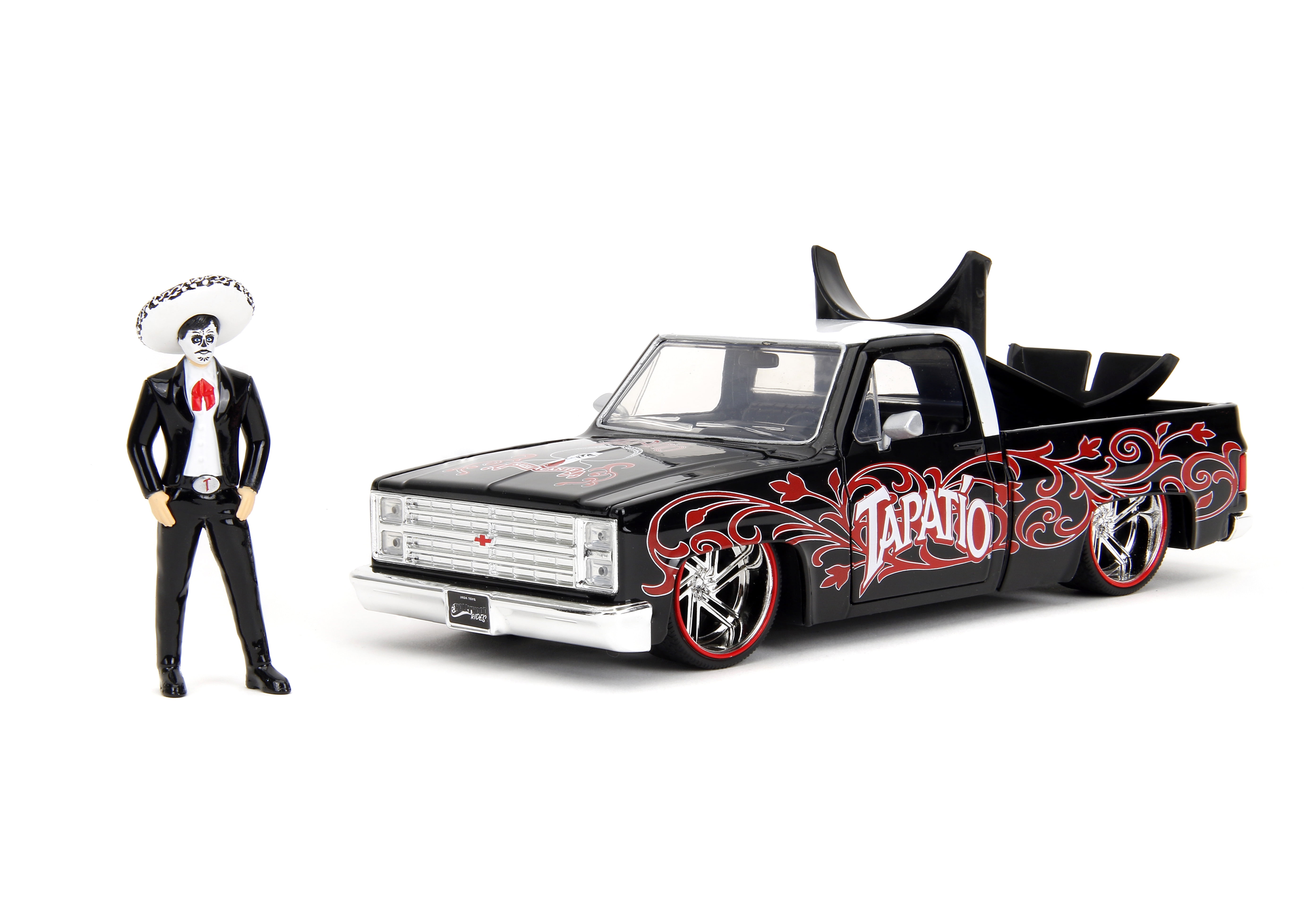 Black and Red Die-Cast 1985 Chevy C10 Truck with Figure