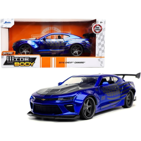 Jada Toys 2016 Chevrolet Camaro Widebody Car Play Vehicle with Gray Metallic Hood and American Flag Graphics(Selections May Vary)