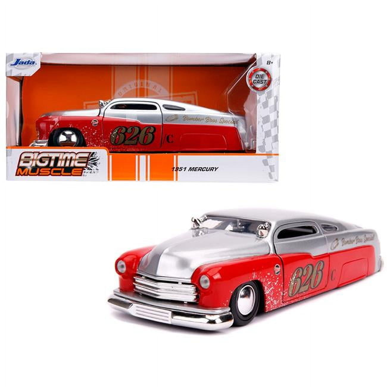 Jada Toys 31454 1951 Mercury Silver & Red No.626 Holley Bomber Bros Special  Bigtime Muscle 1/24 Diecast Model Car Play Vehicle