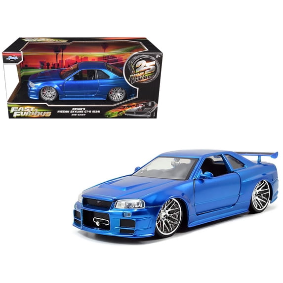 Jada Toys Brian's Nissan GTR Skyline R34 Blue Fast & Furious Diecast Car Play Vehicle