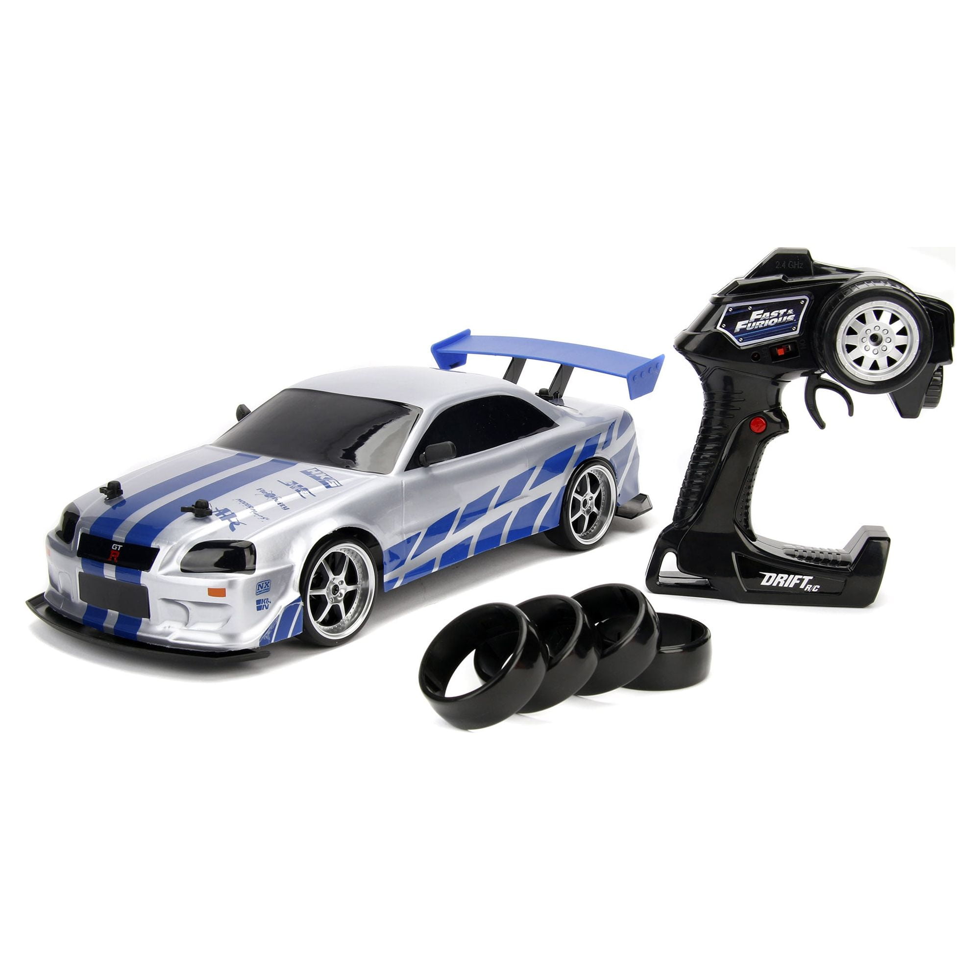 Jada Toys Hello Kitty Nissan Skyline GT-R (Bnr34) Drift Power Slide Elite  R/C, USB Charging, with 4 Extra Tires