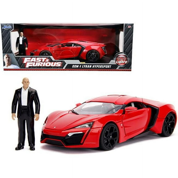 Jada Toys Fast & Furious 1:18 Lykan Hypersport Die-Cast Car & 3" Dom Figure, Light up, Model Vehicles