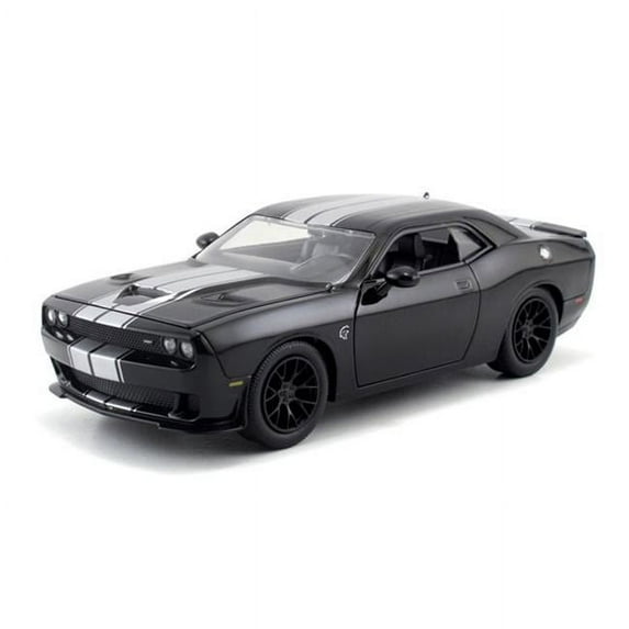 Jada Toys JAD97600BKS 2015 Dodge Challenger SRT Hellcat in Glossy Black with Silver Stripes