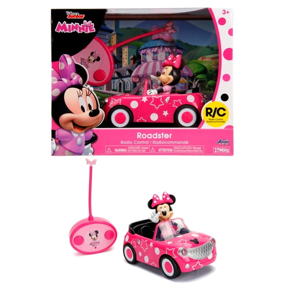 Disney Junior 7.5" Minnie Mouse Roadster RC Remote Control Car Pink 27MHz, Toys for Kids (Pink with Stars/Polka Dots)