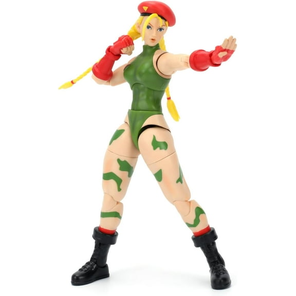 Jada Toys Street Fighter II Cammy Action Figure - 1:12 Scale Collectible - Includes Interchangeable Heads, Hands, and Accessories - Ages 13+ - Classic Video Game Nostalgia 6in