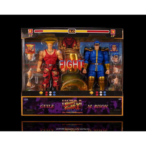 Jada Toys Street Fighter II Guile vs M. Bison 2-Pack Action Figure  1:12 Scale, 6" Tall, Interchangeable Heads, Hands & Accessories