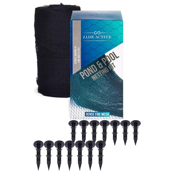 Jade Active Pond Netting 14 x 14 Feet - Heavy Duty Pool and Pond Net with Extra Fine Mesh - Stakes Included - Perfect for Protecting Koi Fish from Birds Like The Blue Heron - Cover for Leaves