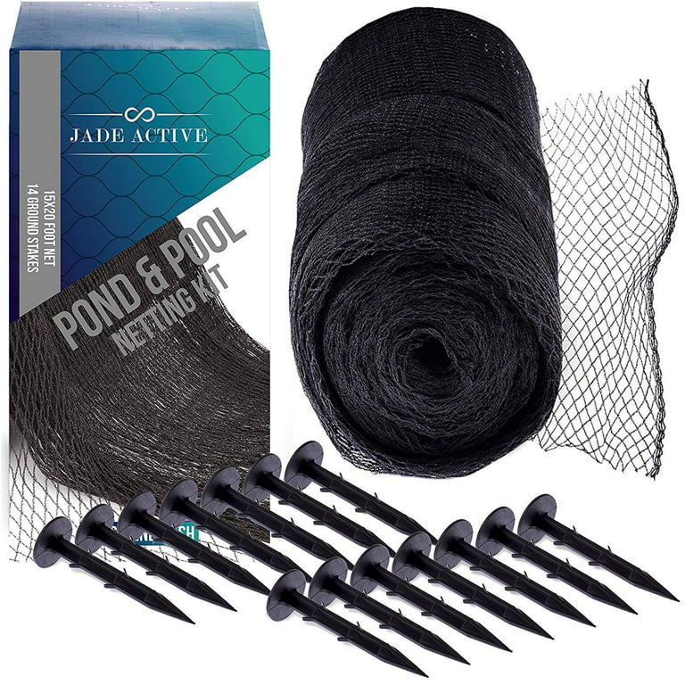 Jade Active Pond Netting 15 x 20 Feet - Heavy Duty Pool and Pond Net with Extra Fine Mesh - Stakes Included - Perfect for Protecting Koi Fish from