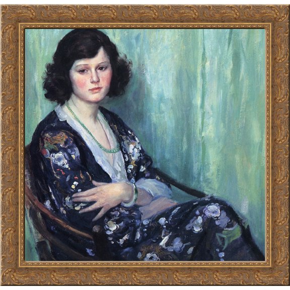 Jade Beads 20x20 Gold Ornate Wood Framed Canvas Art by Guy Rose